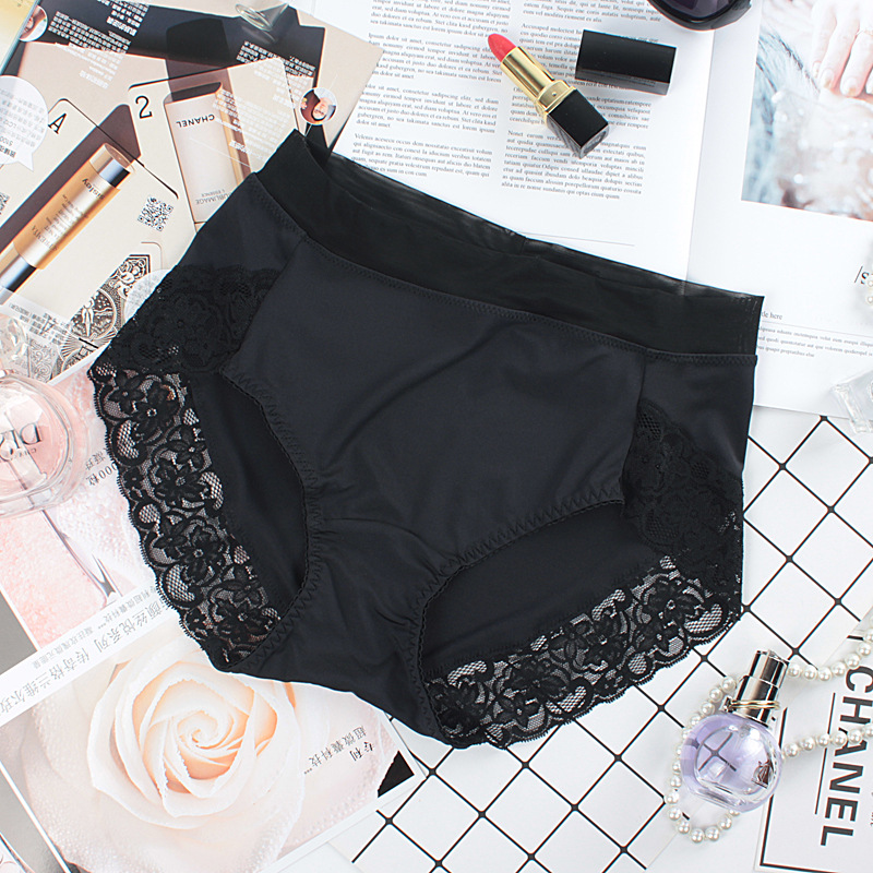 Wholesale of large-sized Japanese-style milk silk underwear for women, high-waisted, smooth and sexy lace ice silk seamless, chubby triangle pants pic 16