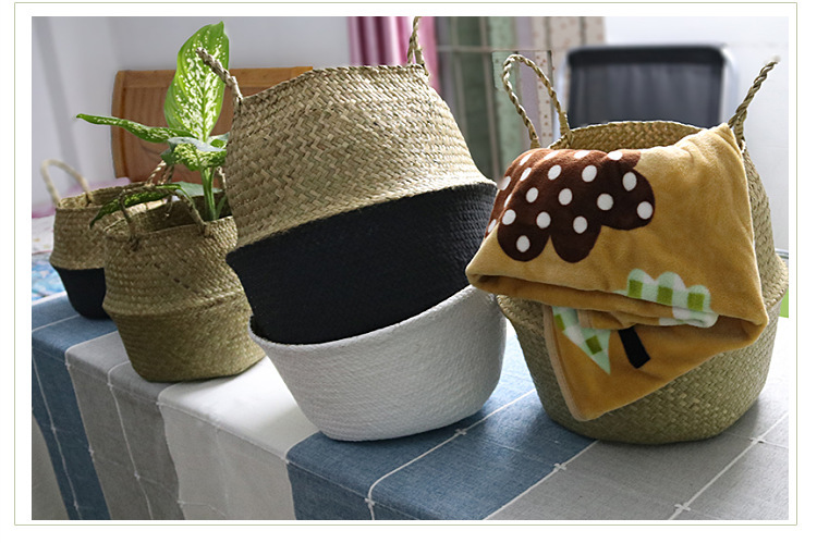 厂家批发北欧风花盆编织海草篮 家居用品草编收纳筐折叠草编花篮详情18