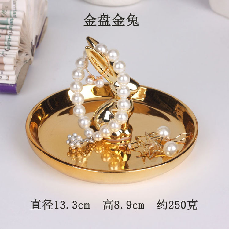 Nordic gold-plated ceramic handicrafts, gift jewelry plates, rings, watches, home storage plates, golden deer animal ornaments pic 9