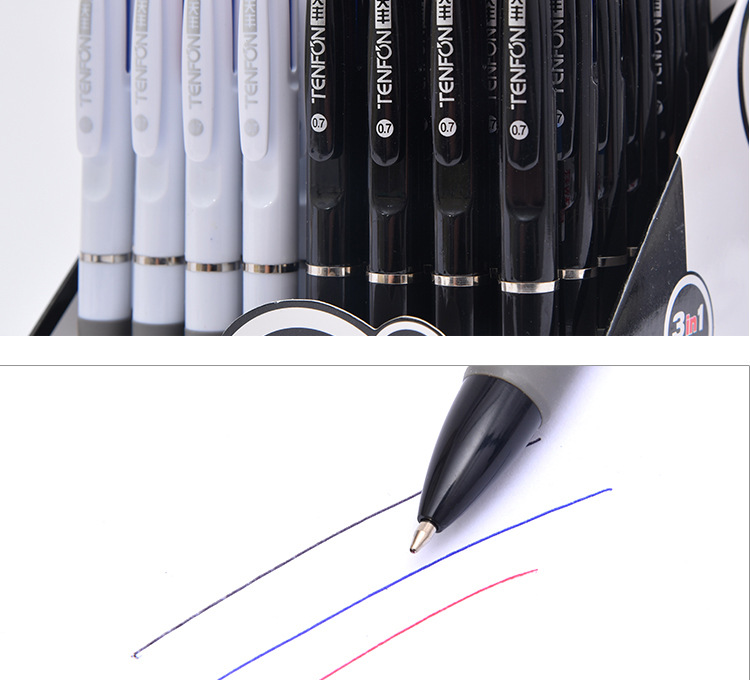 Tianfeng three-color Ballpoint Pen Black and White Barrel multi-color Pen wholesale 516D Office Press Ballpoint Pen pic 10