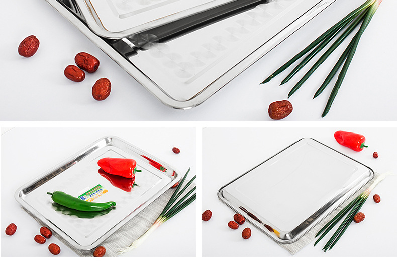 Stainless steel square plate, Chinese single-layer shallow plate, night market barbecue plate, water accumulation tray, specially designed for hotels and canteens pic 2