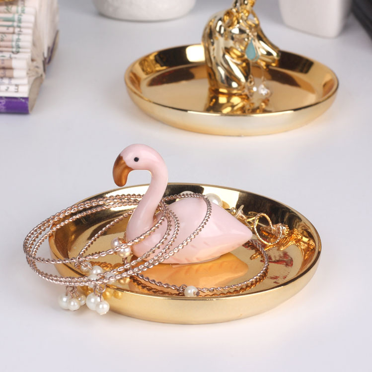 Nordic gold-plated ceramic handicrafts, gift jewelry plates, rings, watches, home storage plates, golden deer animal ornaments pic 7