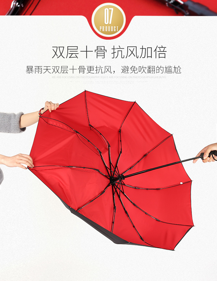 Folding ten-bone fully automatic umbrella, 10-bone wind and sun protection, all-weather umbrella, three-fold advertising umbrella, automatic double-layer umbrella pic 10