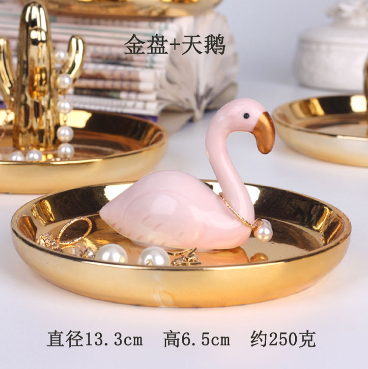 Nordic gold-plated ceramic handicrafts, gift jewelry plates, rings, watches, home storage plates, golden deer animal ornaments pic 12