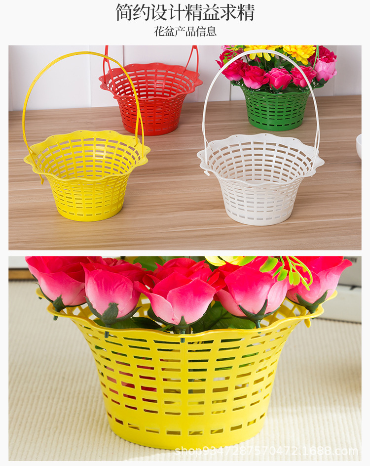 Qingming artificial flower plastic hand-held flower baskets, flower POTS, garden decoration, rattan woven flower vases, sacrificial garden plastic flower baskets, flower POTS, handicrafts, gifts, plastic handicrafts pic 5