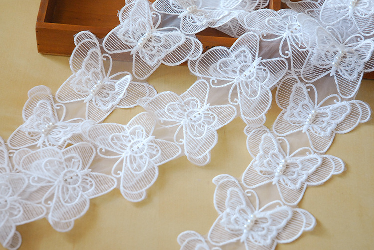 Available in stock: Organza multi-layer lace, white and pink butterfly lace, 10.5 cm wide, 20 yards each pic 10