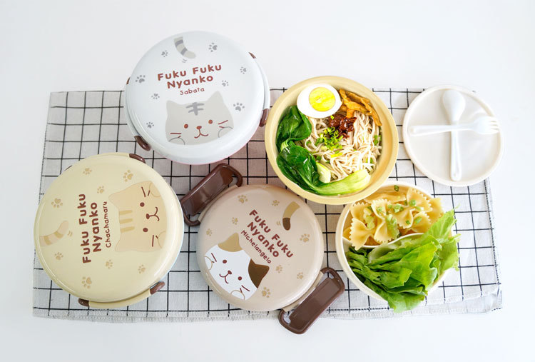 Plastic Japanese round bowl-shaped lunch box, double-layer cartoon student microwave lunch box pic 7