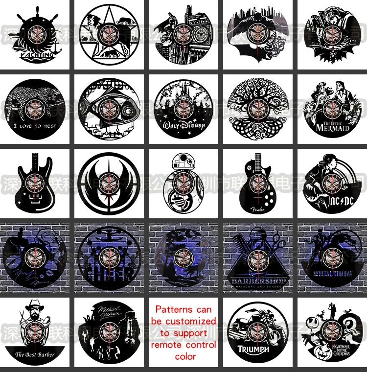 亚马逊热卖爆款产品 创意黑胶摩托车造型客厅装饰复古LED石英墙钟详情7