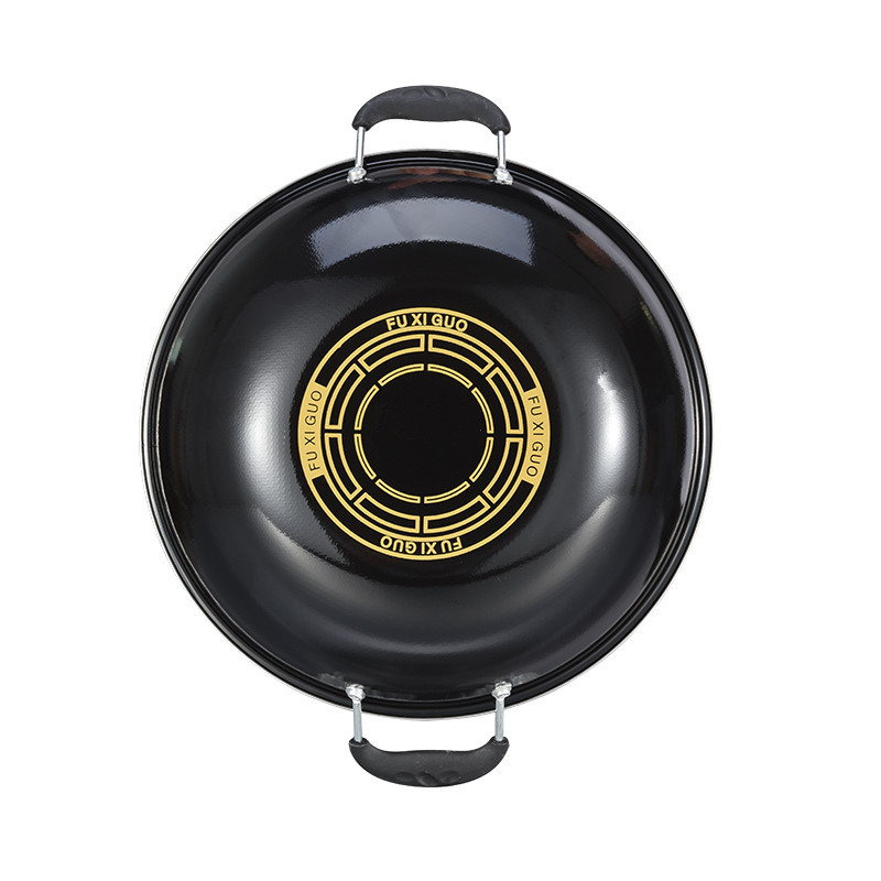 Outdoor cookware manufacturer wholesale wok, enamel wok, double-ear physical non-stick, camping cooking wok, iron wok pic 13