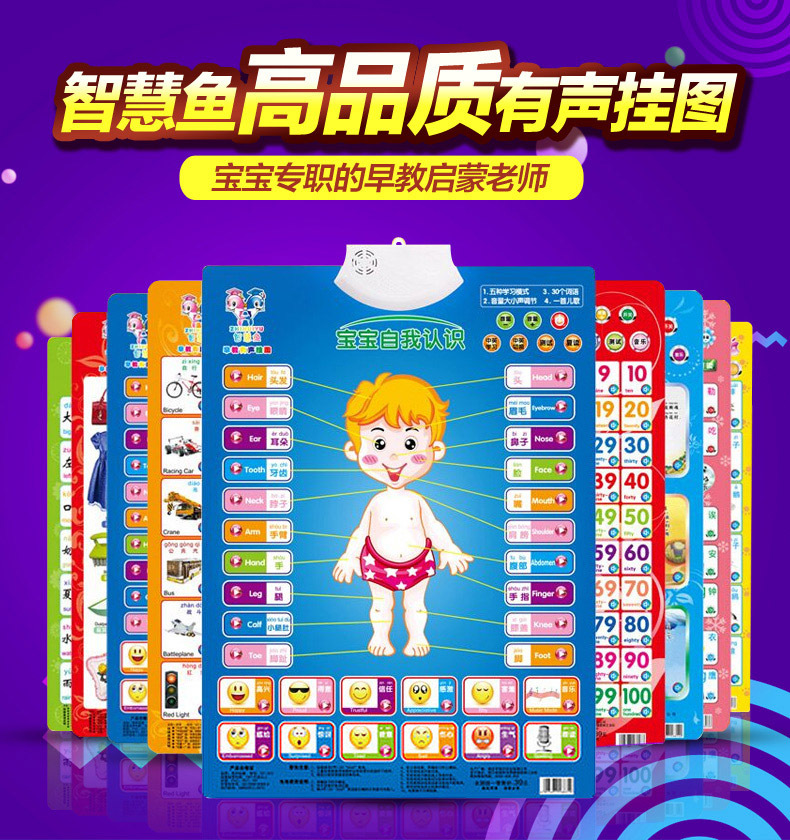 早教有声挂图儿童宝宝电子发声发音学习挂画字母凹凸认知智慧鱼详情4