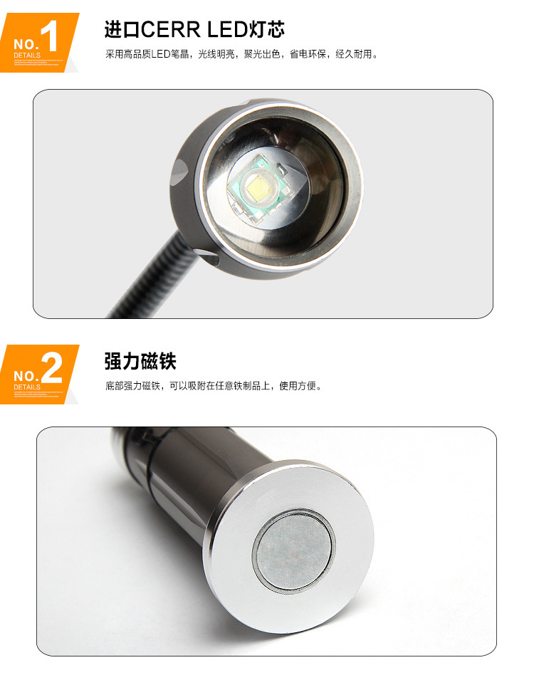 Cross-border bestseller barbecue light, focusing type with magnet led hose maintenance work light, strong light direct charging flashlight pic 10