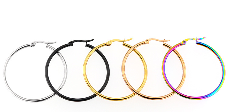 欧美简约不锈钢素圈耳环男女夸张大耳环高级感钛钢时尚耳扣耳环详情35