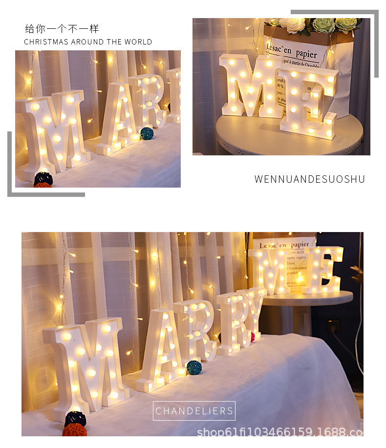 Fabricante al por mayor 26 luz de letras en inglés símbolo LED luz de forma de boda pequeña luz de noche propuesta de cumpleaños luz de declaración pic 10