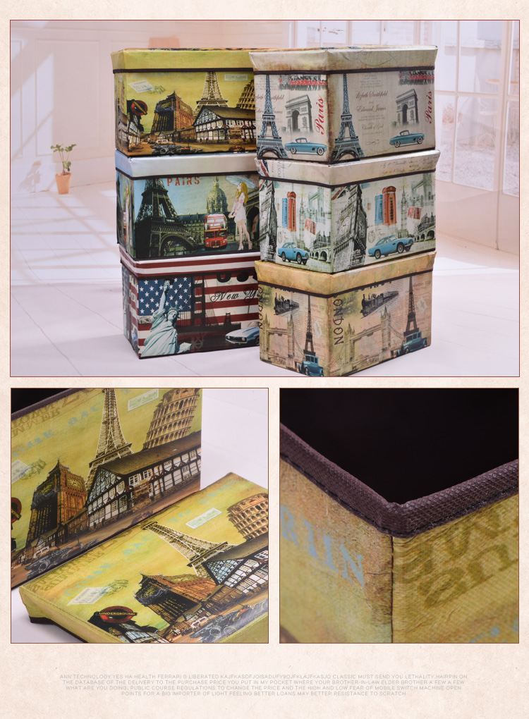 Retro-style large-capacity storage box, folding storage box, easy to clean, seating storage stool, home goods organization box pic 15