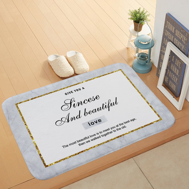 Marble-style printed coral velvet floor mat for entry, coral velvet anti-slip mat carpet for foot soles pic 7