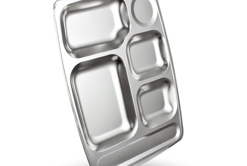 Zhenlong 05 thick stainless steel fast food plate, six-compartment rectangular, canteen, school, factory lunch plate, compartment-divided lunch box pic 28