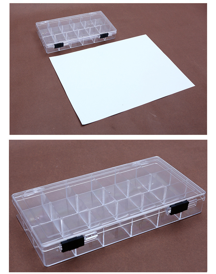 工厂直销PS环保长方形多格塑料盒18格固定翻盖透明收纳盒详情6