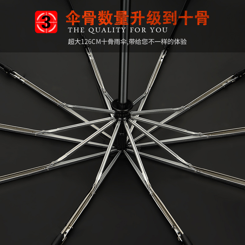 511 Umbrella, extra-large 140 fully automatic umbrella, folding and reinforcing, wind-resistant, sunny and rainy dual-purpose black rubber sunshade pic 10