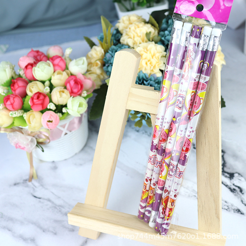 A pack of 5 student cartoon erasers and pencils, HB pencil writing tools, at a one-yuan store pic 10