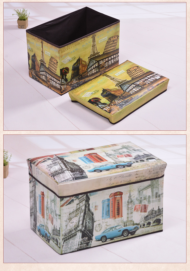 Retro-style large-capacity storage box, folding storage box, easy to clean, seating storage stool, home goods organization box pic 17