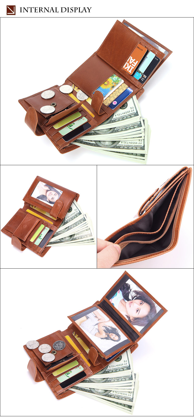 跨境男士短款真皮钱包复古零钱夹头层牛皮竖款卡包大容量详情19