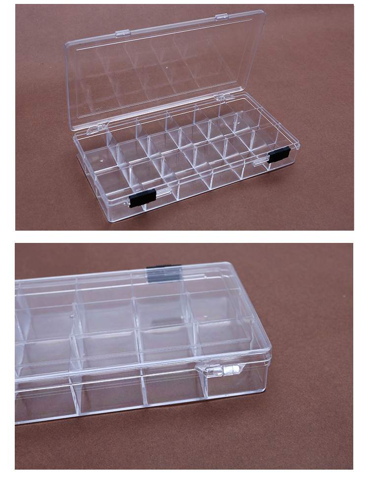 工厂直销PS环保长方形多格塑料盒18格固定翻盖透明收纳盒详情7