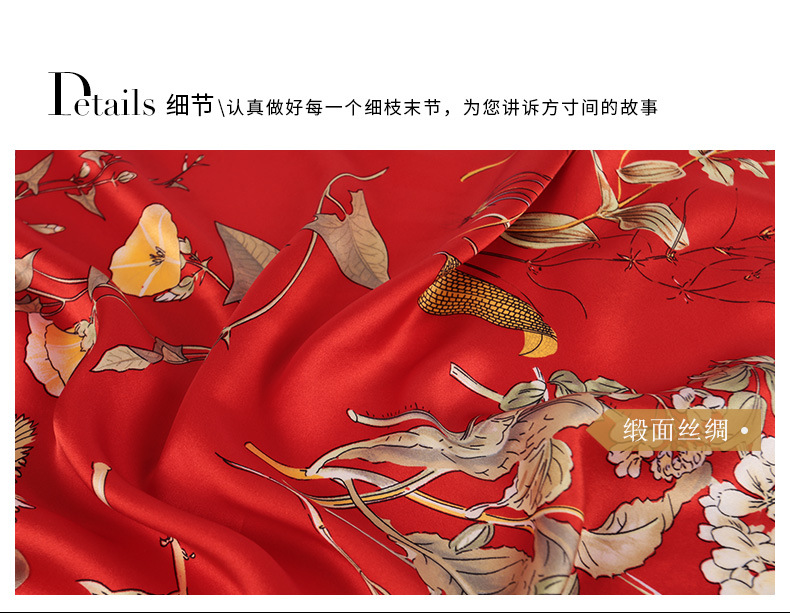 Factory direct sales of 100% mulberry silk printed flower scarves, large square scarves, custom-made silk clothing accessories, sun-protective silk scarves pic 22