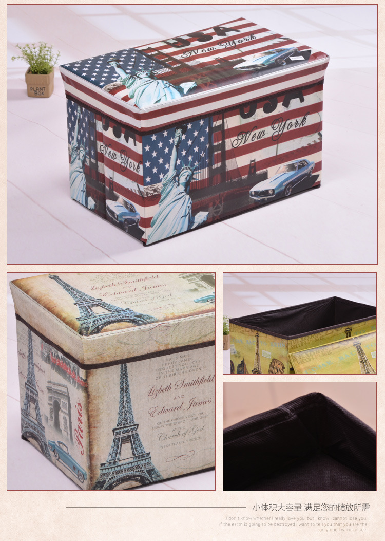 Retro-style large-capacity storage box, folding storage box, easy to clean, seating storage stool, home goods organization box pic 16