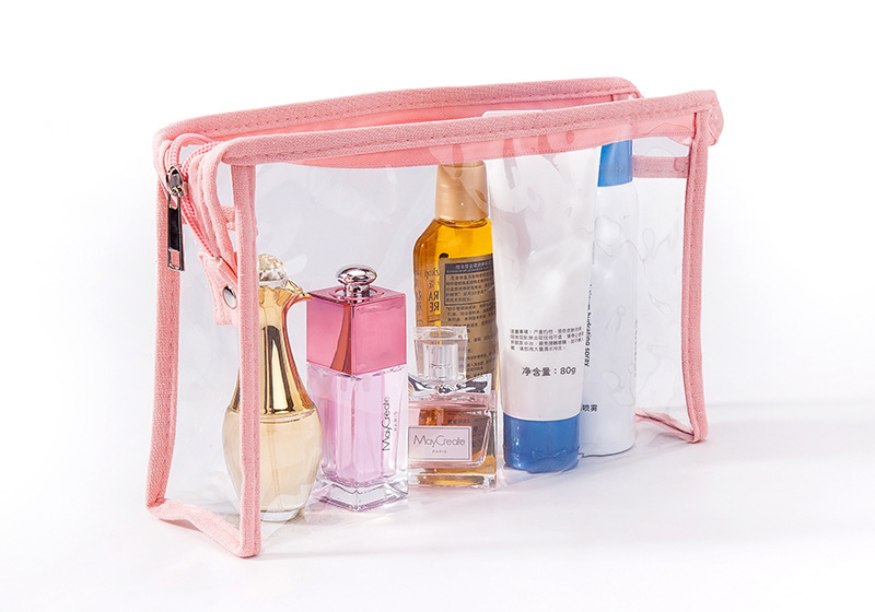 Nuevo estilo de color de las señoras cosmético almacenamiento bolsa set impermeable transparente PVC tocador paquete de tres piezas pic 3