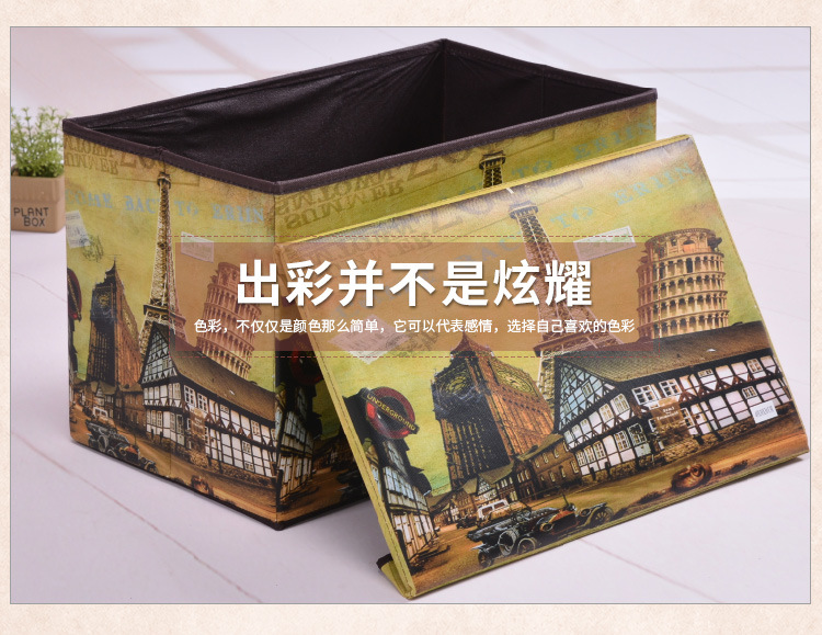 Retro-style large-capacity storage box, folding storage box, easy to clean, seating storage stool, home goods organization box pic 10