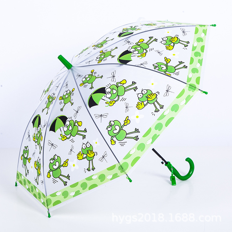 Factory wholesale of fresh and clean black vinyl anti-drip automatic long-handled straight pole cartoon umbrellas to protect against heavy rain pic 1