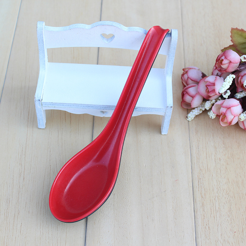 Wholesale plastic spoons, two-color spoons, imitation porcelain tableware, black and red soup spoons, upturned tail hook spoons/spoons, one yuan wholesale pic 10
