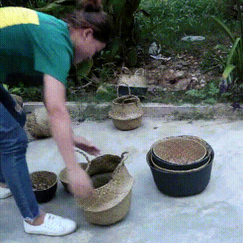 厂家批发北欧风花盆编织海草篮 家居用品草编收纳筐折叠草编花篮详情11