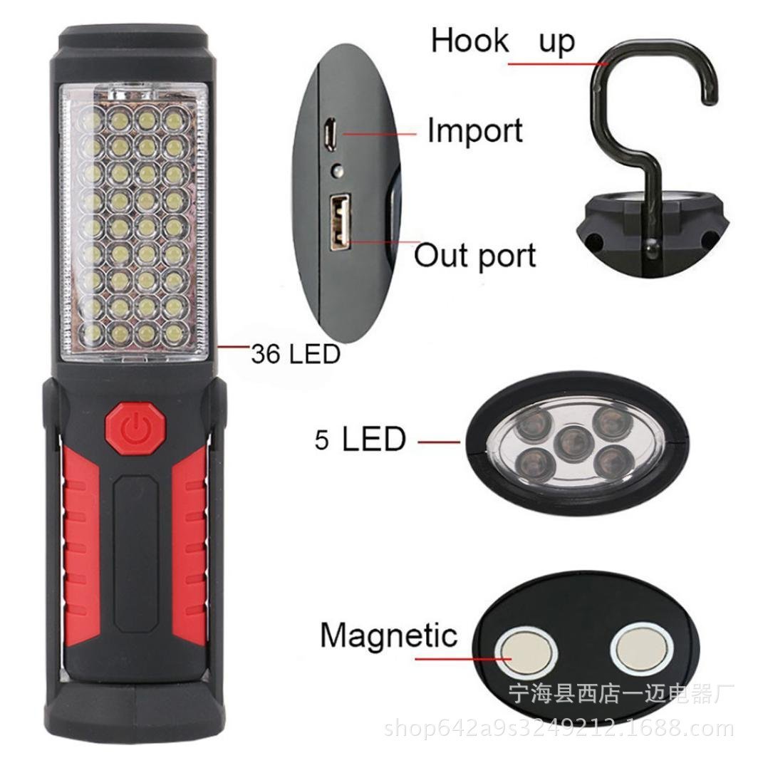 36+5LED emergency work light, USB charging work light with magnetic bracket, car maintenance light, inspection light, flashlight pic 13