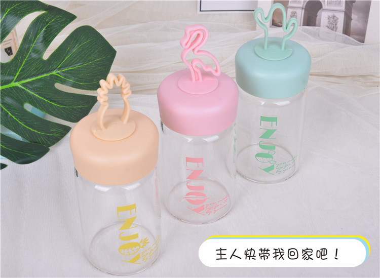 促销礼品印logo慕色小清新手提玻璃杯学生便携随手杯可爱卡通水杯详情2