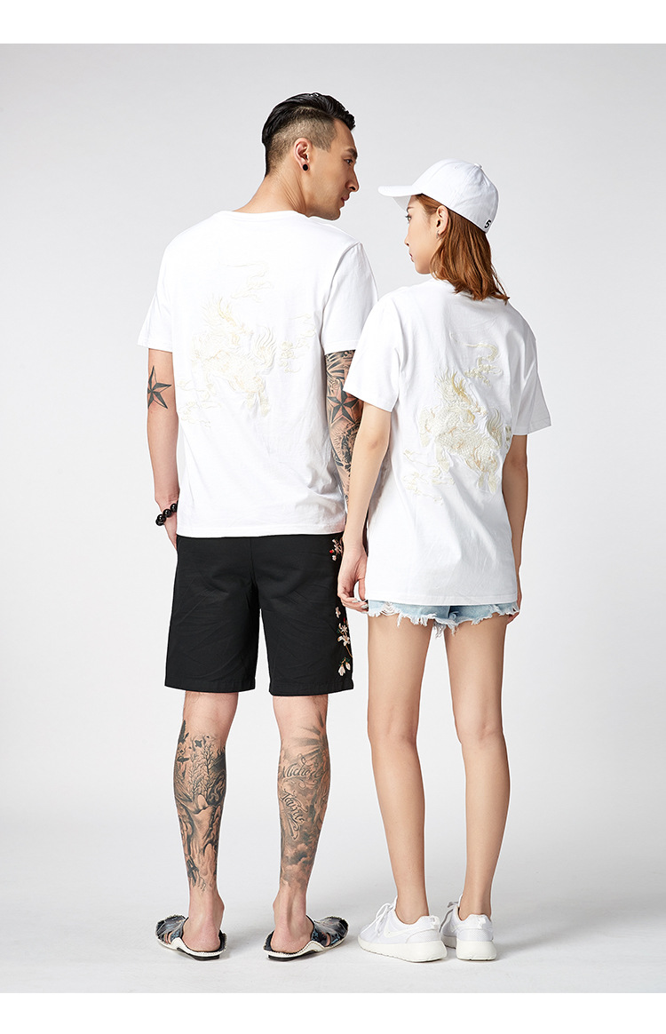 夏季新款国潮中国风麒麟刺绣宽松肥佬纯棉半袖体恤男装短袖t恤男详情13