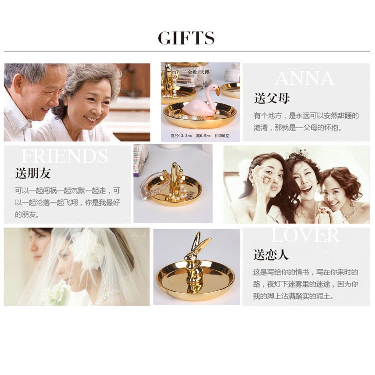 Nordic gold-plated ceramic handicrafts, gift jewelry plates, rings, watches, home storage plates, golden deer animal ornaments pic 61