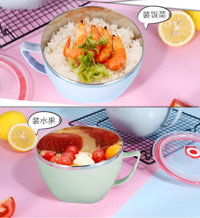 Creative 304 stainless steel instant noodle bowl, anti-scald instant noodle cup, insulated lunch box with handle, student cafeteria food preservation box pic 5