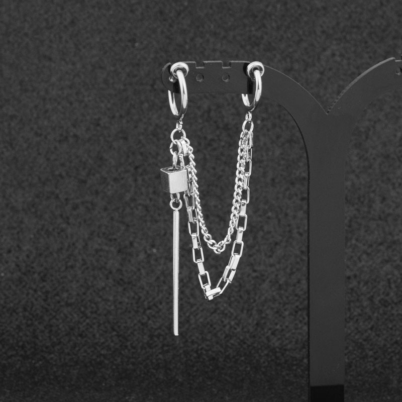 钛钢耳环货源 防弹的少年同款耳链耳环 个性流苏不锈钢饰品批发详情14