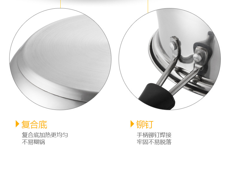 乐氏韩式304不锈钢复底奶锅16cm18cm小汤锅礼品超市日用百货详情22