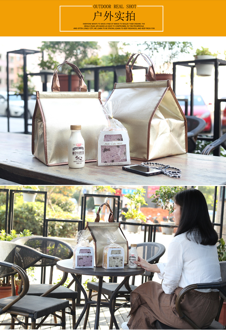 Waterproof coated hand-held 6-inch, 8-inch, 10-inch, 12-inch champagne gold birthday cake refrigerated and insulated bags in stock for wholesale pic 20