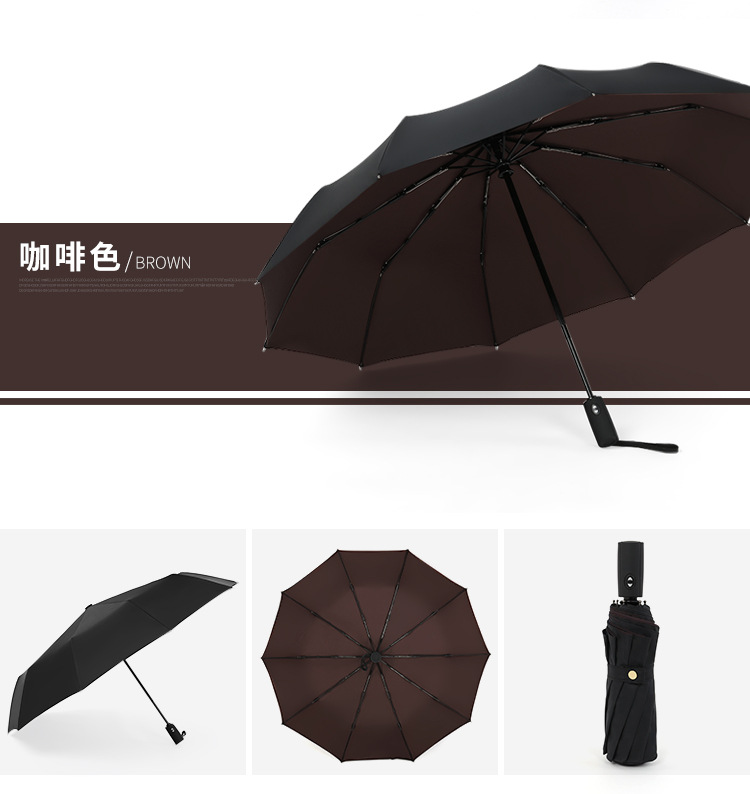 Folding ten-bone fully automatic umbrella, 10-bone wind and sun protection, all-weather umbrella, three-fold advertising umbrella, automatic double-layer umbrella pic 15