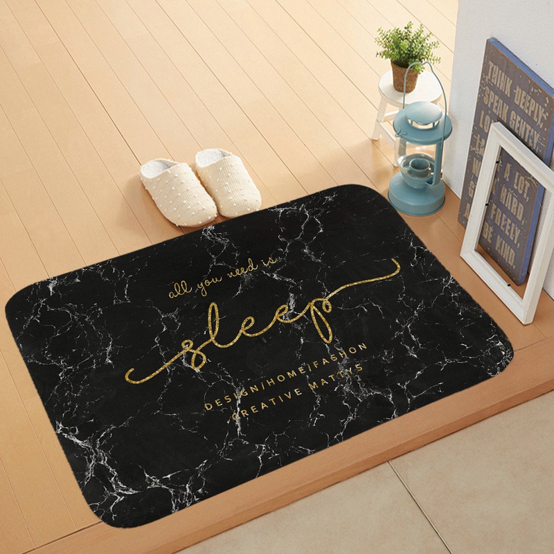 Marble-style printed coral velvet floor mat for entry, coral velvet anti-slip mat carpet for foot soles pic 10