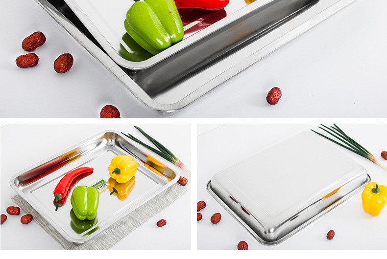 05 thick 4.8 deep stainless steel square plate tray with perforated depth, hotel tableware, rectangular barbecue rice plate and tea tray pic 2