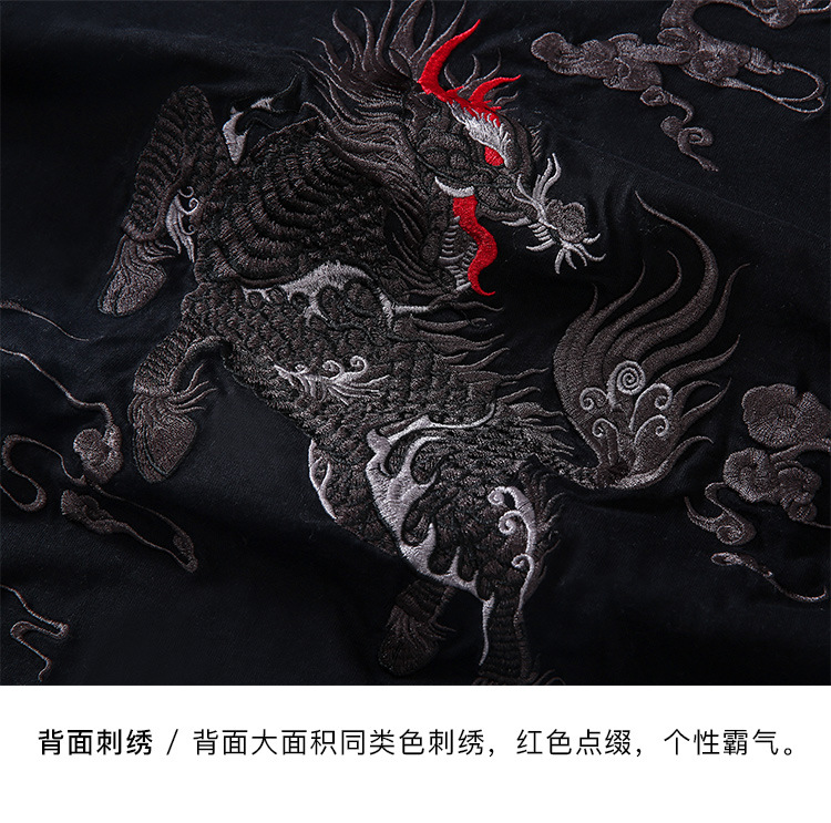 夏季新款国潮中国风麒麟刺绣宽松肥佬纯棉半袖体恤男装短袖t恤男详情21
