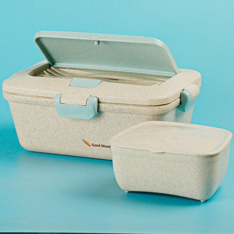 B-527 Creative Plastic Bento Box, Blue Wheat Fragrance Rectangular Bento Box, Instant Noodle box pic 3