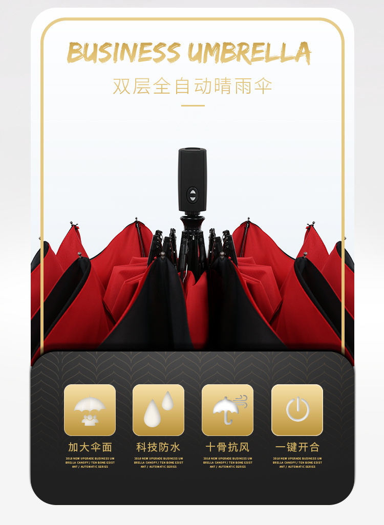 Folding ten-bone fully automatic umbrella, 10-bone wind and sun protection, all-weather umbrella, three-fold advertising umbrella, automatic double-layer umbrella pic 2