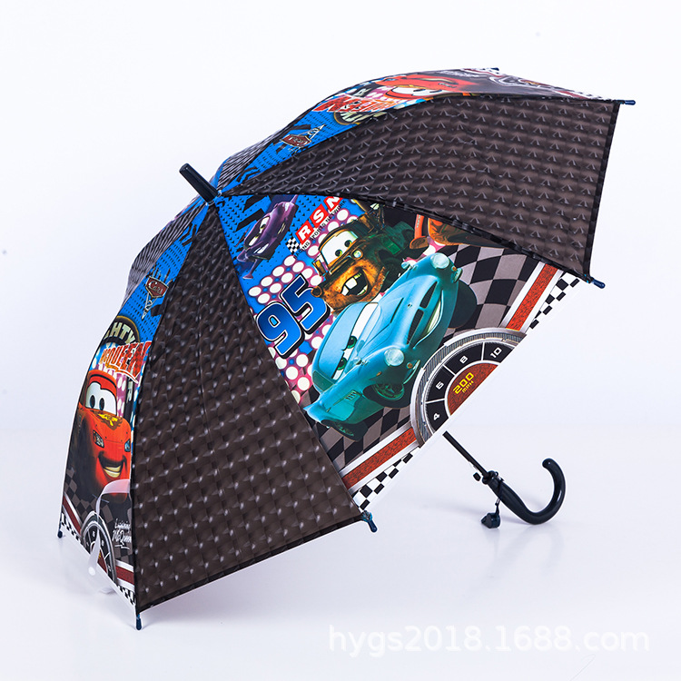 Factory wholesale of fresh and clean black vinyl anti-drip automatic long-handled straight pole cartoon umbrellas to protect against heavy rain pic 17