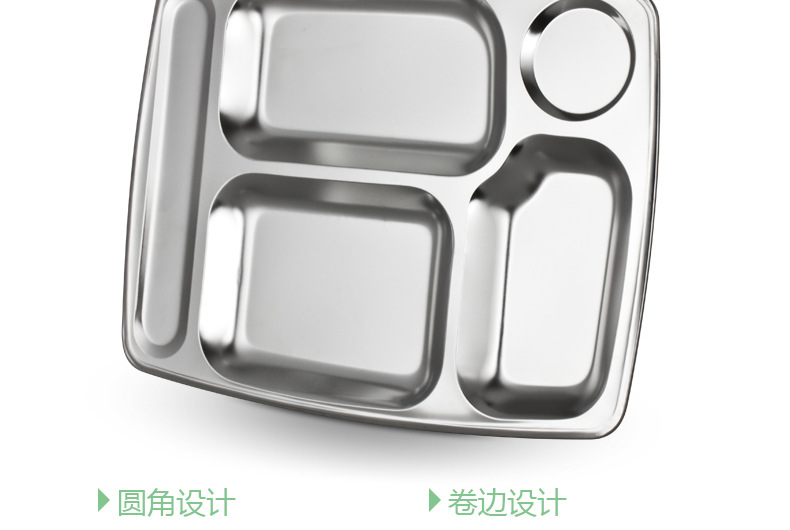 Stainless steel fast food plates with five large compartments, thickened and deepened, are specially designed for student company canteens. Wholesale from the manufacturer pic 8