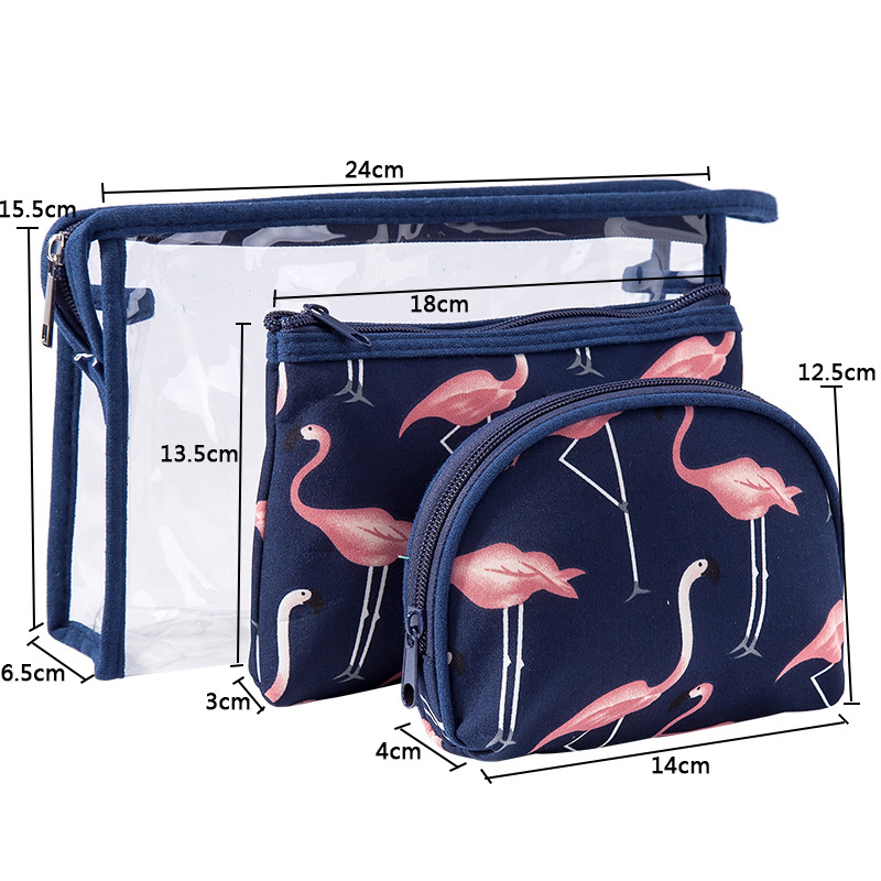 Nuevo estilo de color de las señoras cosmético almacenamiento bolsa set impermeable transparente PVC tocador paquete de tres piezas pic 1